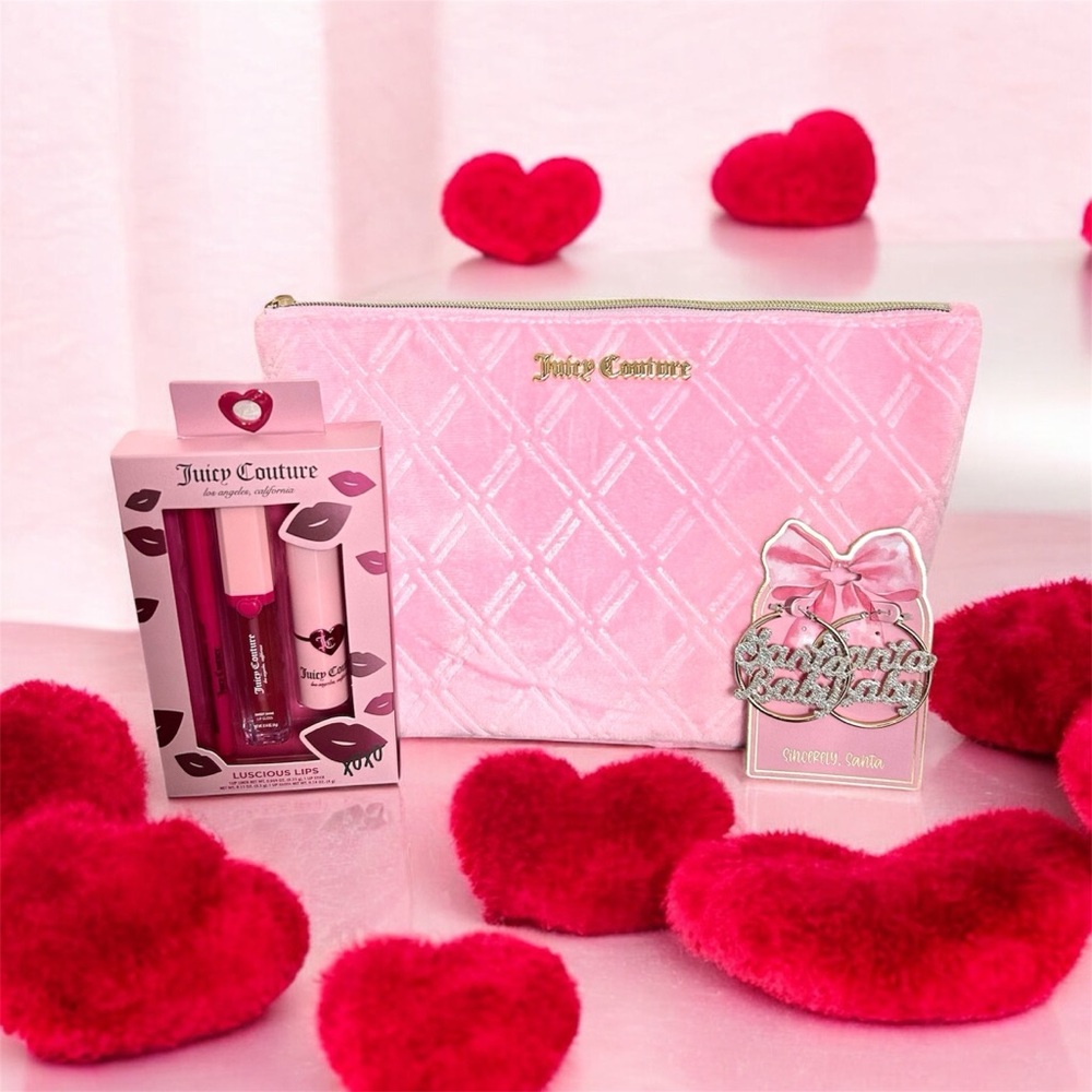 Juicy Couture Pink Velour Makeup Bag Gift Set New!